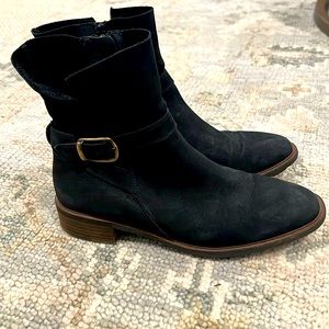 Paul Green Boots size 9 black suede with gold buckle detail and slight heel.